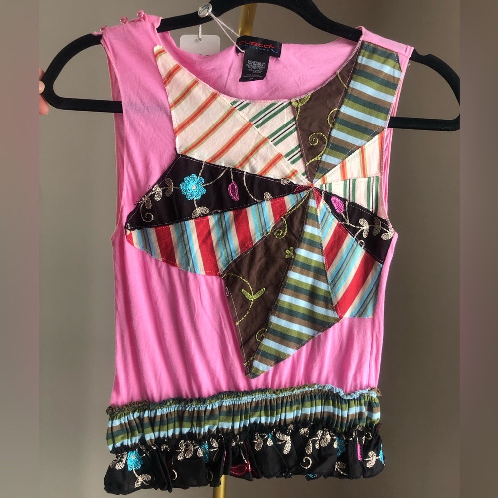 Custo Barcelona Sleeveless Top Embroidered Size 2 NWT Patchwork